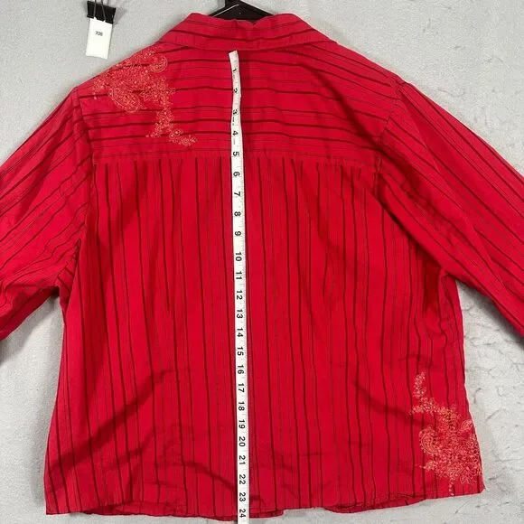 CJ Banks Womens Button Up Top Stripes Red Plus Size 1X - Picture 10 of 11